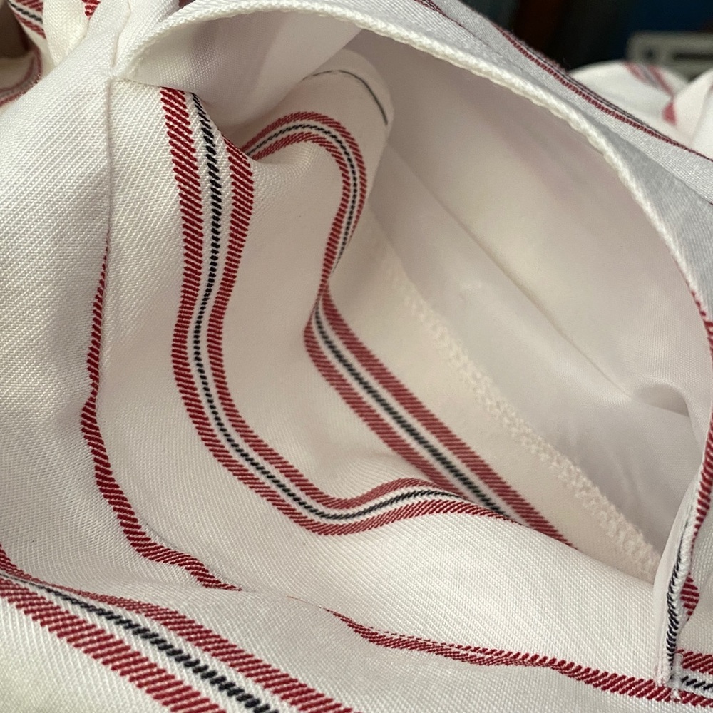 Madison Sz Large Jump Suit Red White Striped Wrap Around Tie Front with Pockets - Picture 8 of 12